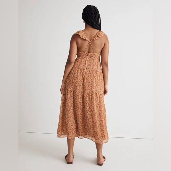 Georgette Ruffle-Sleeve Tiered Midi Dress in Daisy Meadow Size 0 - Picture 2 of 7